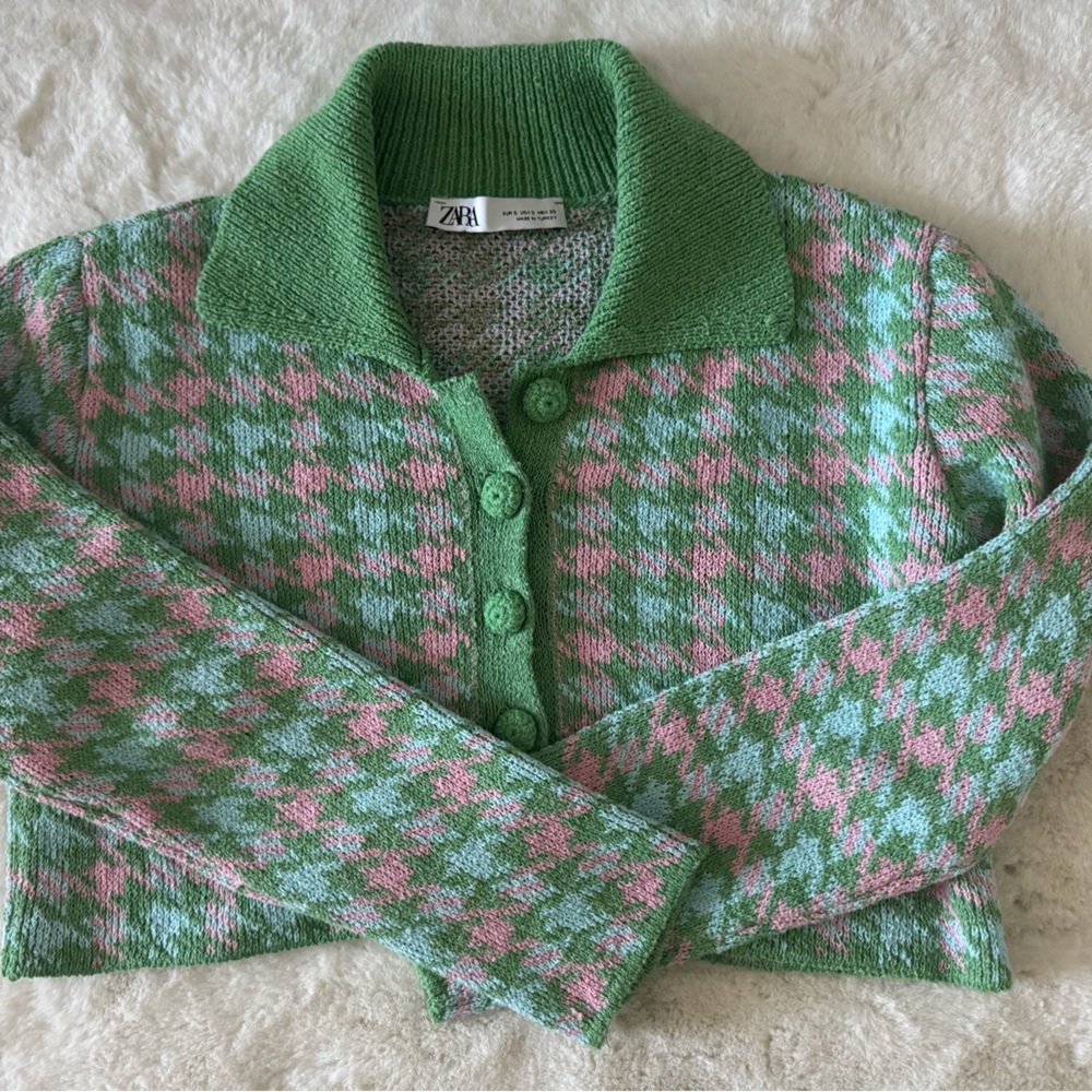 Zara Green and Pink Women's Sweater
